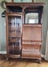 Antique Oak Side By Side Display Secretary Desk Cabinet