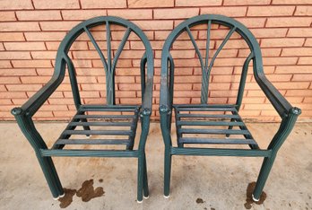 (4) Outdoor Metal Patio Chairs Green Color