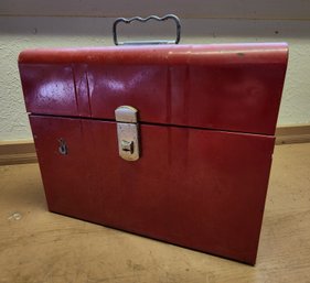 Vintage Red Metal Tool Storage Box