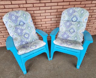 Set Of (2) Blue Outdoor Heavy Grade Plastic Lounge Chairs