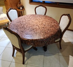 Ornate Circular Wood Dining Table With (4) Chairs