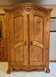 Vintage Wooden Double Door Storage Cabinet With Carved Accents