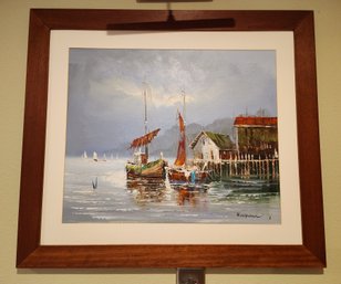 Signed And Framed Nautical Theme Oil Painting