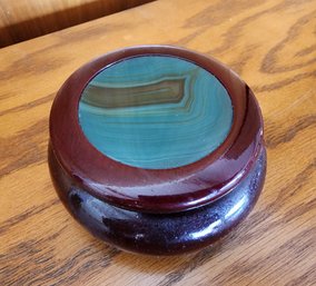 Vintage Wood With AGATE STONE Accent Trinket Box