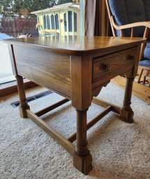 Vintage Wood Side Table With Storage Drawer