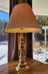 Vintage Heavy Brass Base Table Lamp With Original Shade