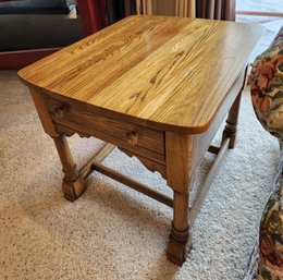 Vintage Wood Side Table With Storage Drawer #2