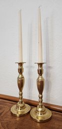 Set Of (2) Vintage Brass Candle Holders With Candles