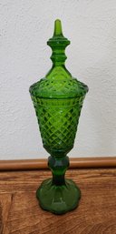 Vintage Large Green Decorative Glass Vessel With Lid