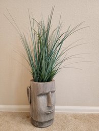 Easter Island Style Pot With Artificial Plant