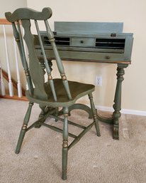 Vintage Wooden Folding Top Secretary With Chair