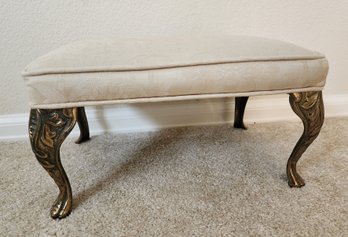 Vintage Upholstered Foot Stool With Fancy Metal Legs