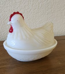 Vintage Decorative Glass Rooster Themed Covered Small Dish