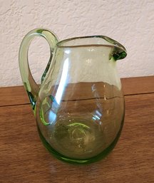 Vintage Small Green Glass Decorative Pitcher