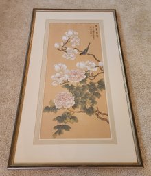 Mid Century Modern Chinese Silk Painting Original Fine Art Framed Print #1