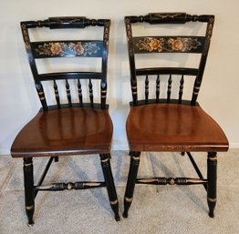 (2) 1980s Vintage Lambert Hitchcock Chair Co. Painted & Stenciled Chairs