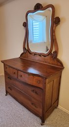 Antique Wooden Dresser With Mirror Feature