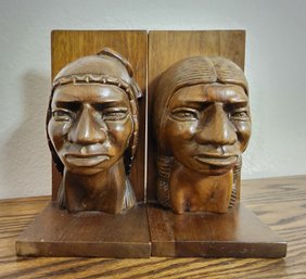 Vintage Set Of Wooden Carved Decorative Bookends