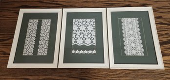 SET OF (3) Antique Table Lace Linens FRAMED