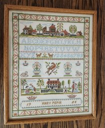 Vintage Needlepoint Sampler FRAMED