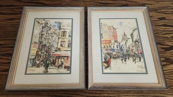 (2) Framed Fine Art Paris, FRANCE Street Scenes JAN KORTHALS Lithograph Prints