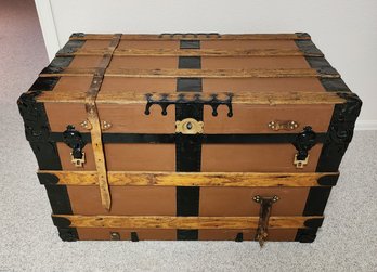 Vintage Steamer Trunk With Striped Interior