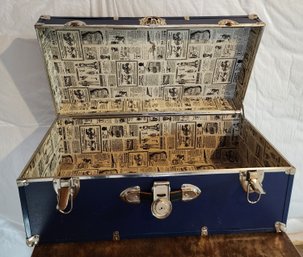 Vintage Steamer Trunk With Decorative Liner