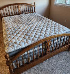 Vintage Wooden Bed Frame With Mattress And Quilt