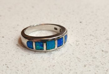 Vintage Sterling Silver OPAL Inset Ring Size 7