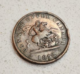 Antique 1852 Canada ONE PENNY Token