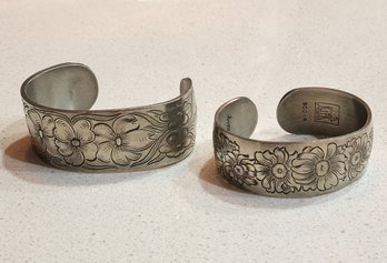 Vintage Set Of (2) PEWTER Cuff Bracelets