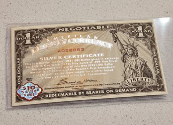 1998 NORFED American Liberty Currency Silver Certificate