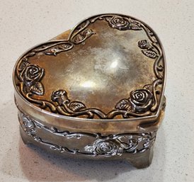 Vintage Silver Plated Jewerly Box With Red Interior