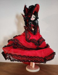 Vintage 21' Tall Doll With Red Dress On Stand