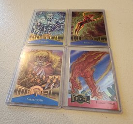 (4) Vintage MARVEL Metal 1995 FLEER Trading Cards