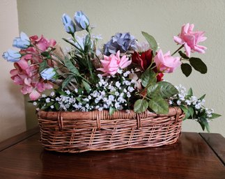 Home Decor Woven Basket With Artificial Flower Arrangment