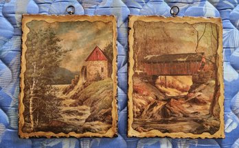 (2) Wood Craft Hanging Art Prints