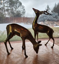 (2) Vintage BRASS Deer Sculptures