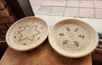 (2) Vintage Native American Style Woven Flat Baskets