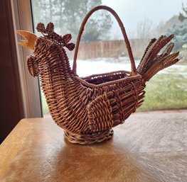 Vintage Woven Rooster Themed Decorative Basket