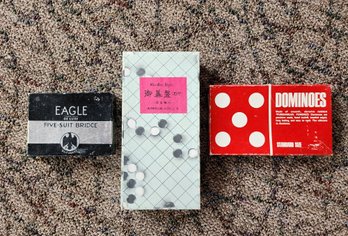 Assortment Of (3) Vintage Games - Dominoes, Bridge And Japanese Board Game