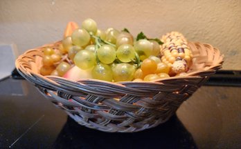 Vintage Artificial Basket Of Assorted Fruit