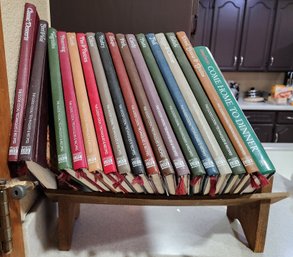 Assortment Of TIME LIFE Cookbooks With Wooden Book Stand