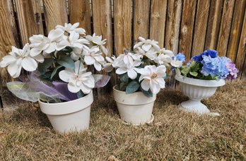 (3) Flower Pots With Artificial Flower Arrangements