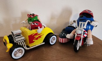 (2) Vintage M&M Decorative Race Car Figures