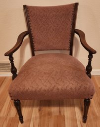 Upholstered Red Chair With Wood Accents