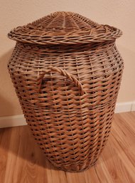 Vintage Woven Wicker Storage Basket With Lid