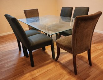 Vintage 6 Foot Glass Dining Table With (6) FormalnChairs