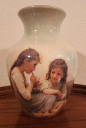 Vintage Ceramic Vase With Double Sided Young Girls Scene