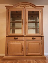 Vintage Light Blonde Wooden China Cabinet